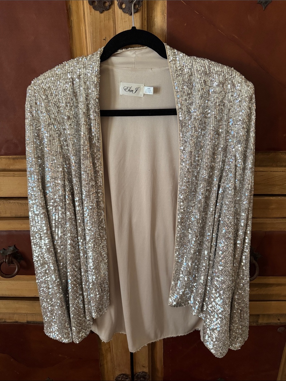 Eliza J Silver Sequin Draped Open Cardigan